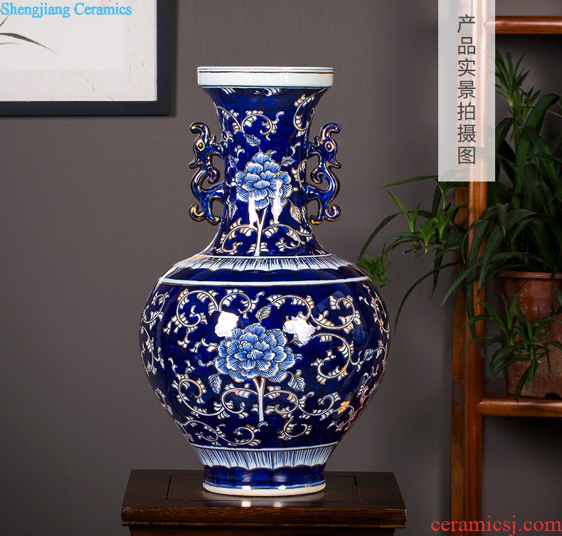 Jingdezhen ceramics vase the colour blue glaze decorations rich ancient frame place large new Chinese style living room office