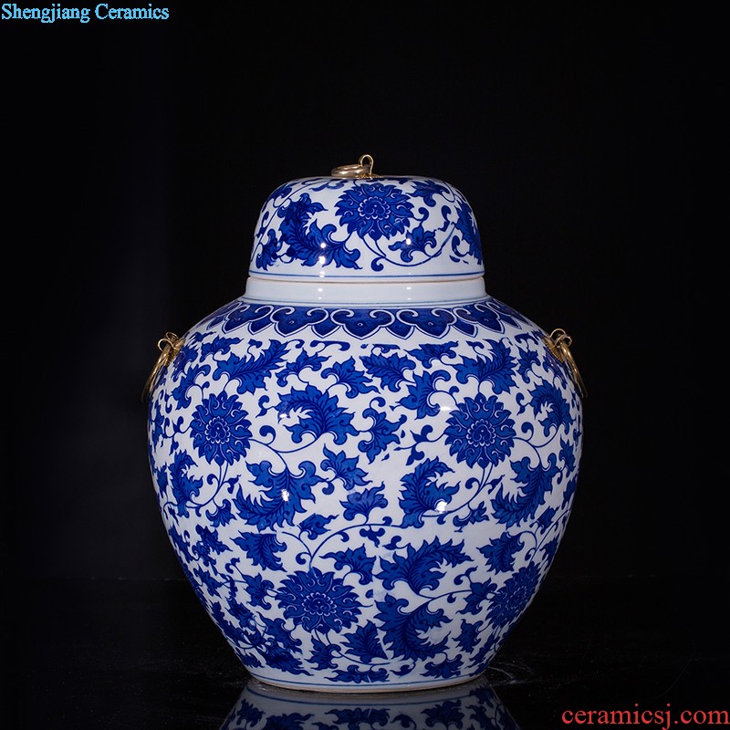 Jingdezhen ceramic hand-painted tank sitting room place the calligraphy and painting cylinder large fish bowl goldfish bowl lotus flower pot FCG