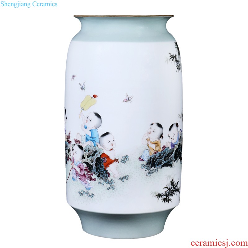 Jingdezhen ceramic hand-painted flower arranging thin body new Chinese style household vase porch sitting room sofa decorative furnishing articles