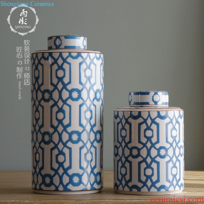 The rain tong home | blue and white porcelain of jingdezhen ceramics The quartet with cover storage tank snack jars furnishing articles porch decoration