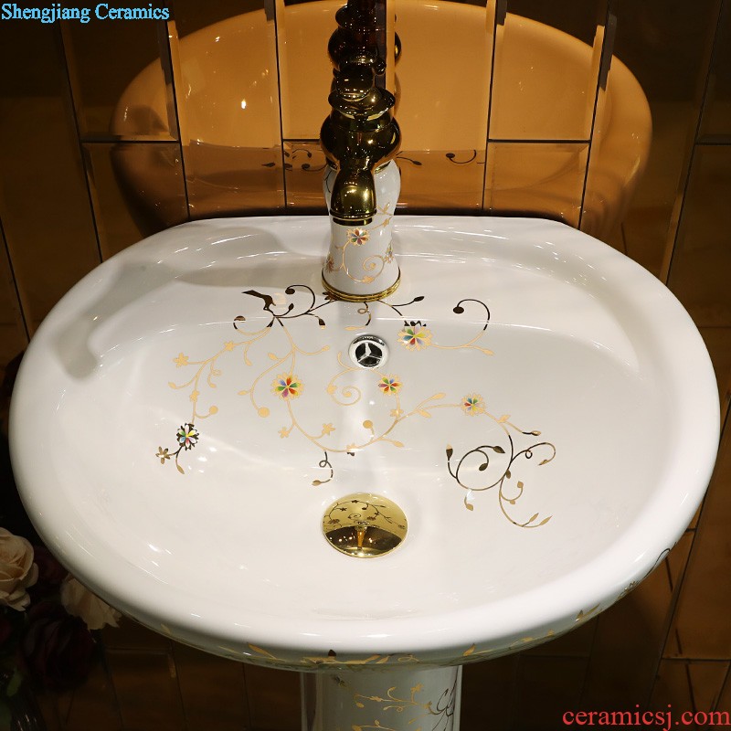 Gold cellnique ceramics column basin floor balcony Europe type lavatory basin creative one-piece column basin basin