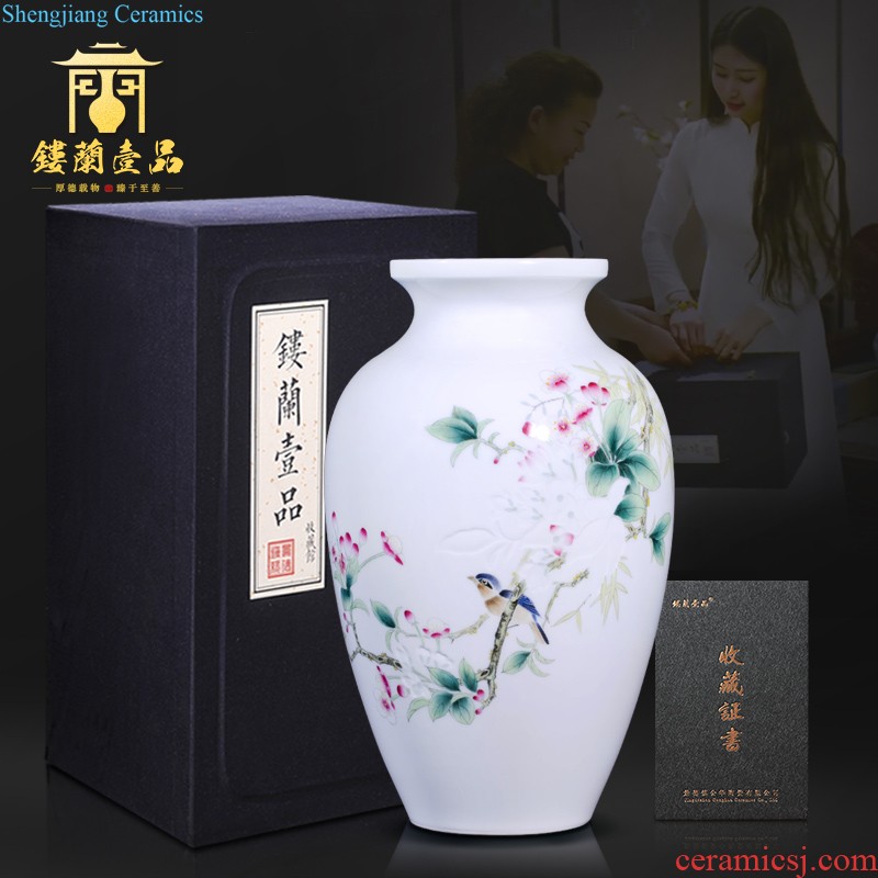 Jingdezhen ceramics hand-painted famille rose flower arranging big vase living room TV cabinet decoration collection of Chinese style household furnishing articles