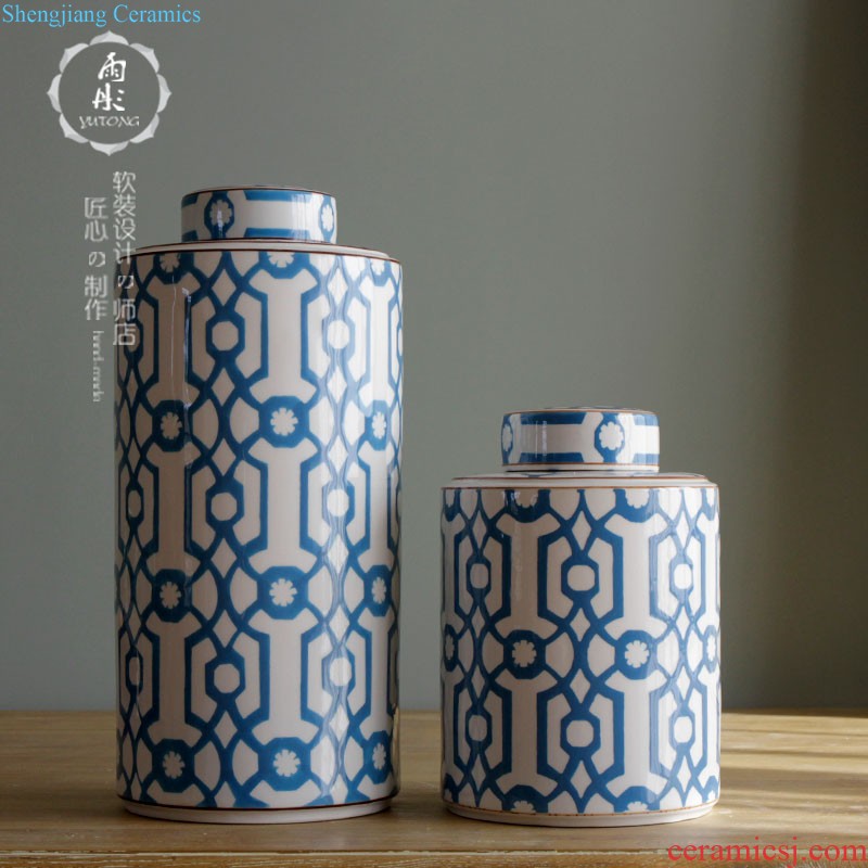 The rain tong home | blue and white porcelain of jingdezhen ceramics The quartet with cover storage tank snack jars furnishing articles porch decoration