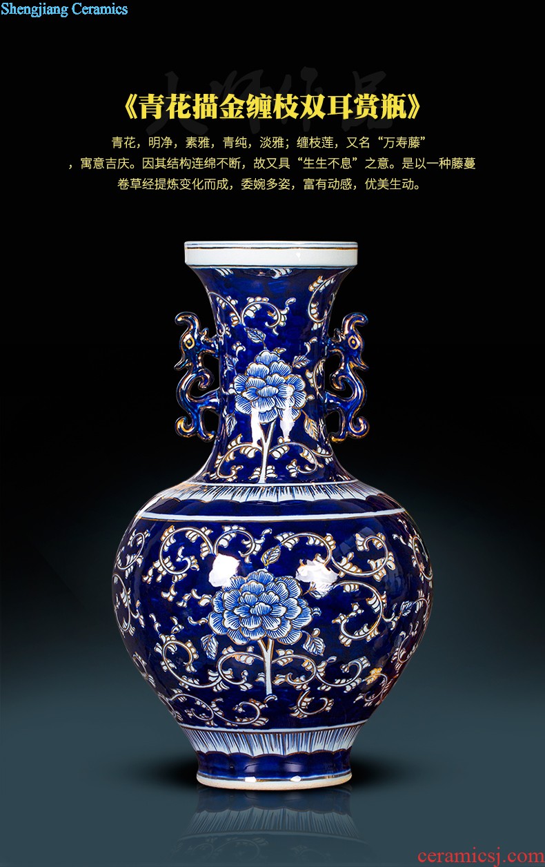 Jingdezhen ceramics vase the colour blue glaze decorations rich ancient frame place large new Chinese style living room office