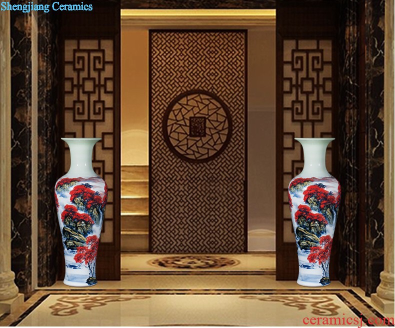 Jingdezhen ceramics hand-painted quiver big vase furnishing articles sitting room floor decoration painting scroll cylinder decoration