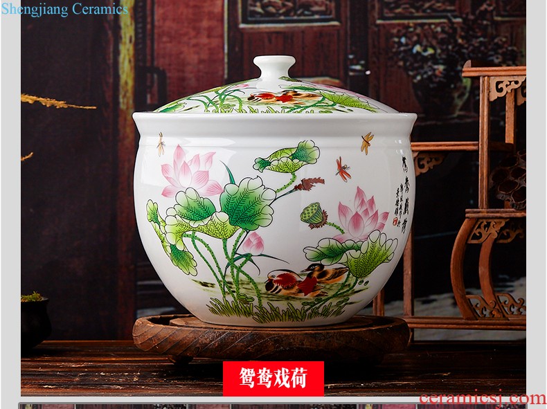 Merry jingdezhen porcelain ceramic barrel 10 jins 20 jins magnesium 2 ricer box pickles pickled meat jar with cover money-box