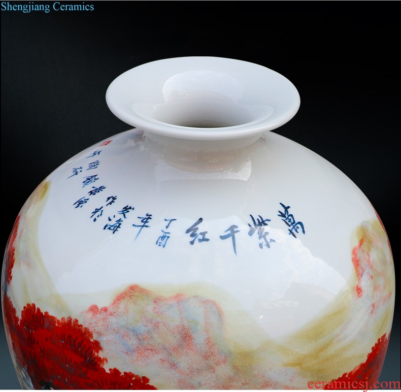 Jingdezhen ceramic vase landing large landscape hand-painted porcelain Chinese sitting room place hotel decoration