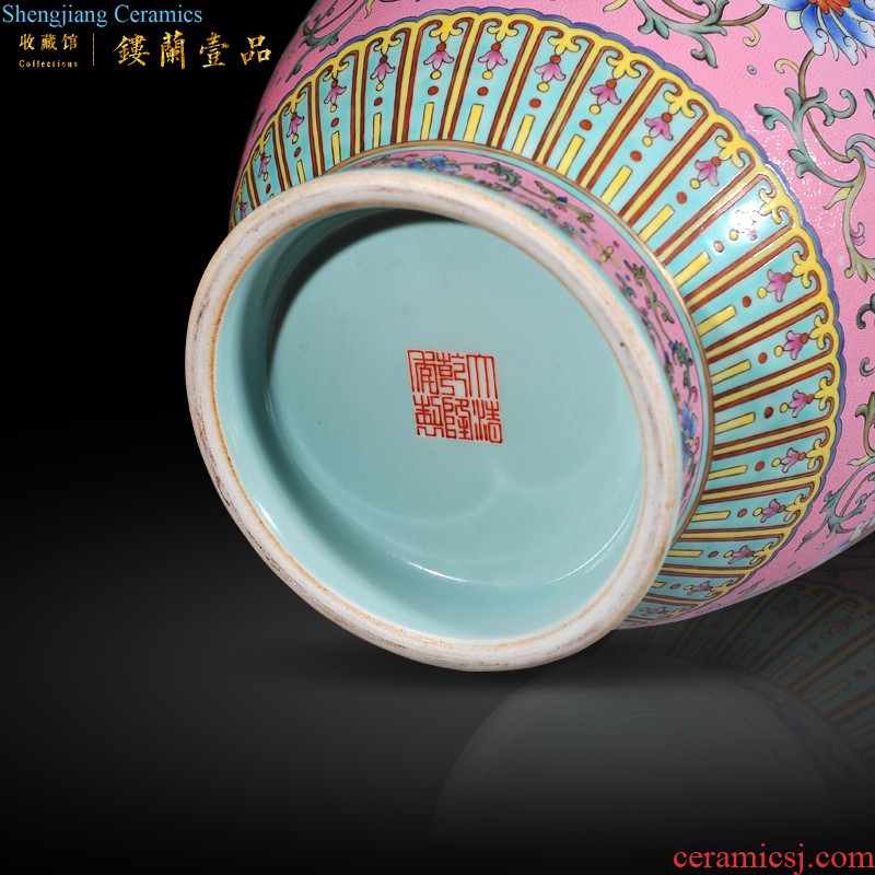 Jingdezhen imperial kiln chinaware imitation qing qianlong pastel yellow scramble for grain vase of flowers and plants living room collection furnishing articles