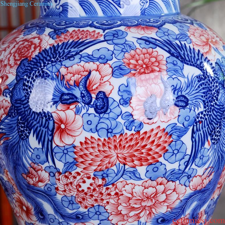 Jingdezhen ceramics vase hand-painted flower arranging furnishing articles of Chinese style living room TV cabinet decoration porcelain home decoration