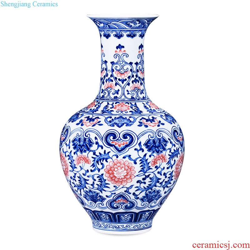 Jingdezhen ceramics imitation qing qianlong as gold glaze carving painting of flowers and big vase household sitting room adornment collection furnishing articles