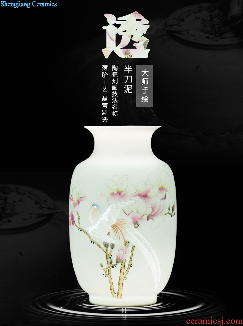 Jingdezhen ceramics China red pomegranate bottle vase hand-painted landscape painting large living room office furnishing articles ornament