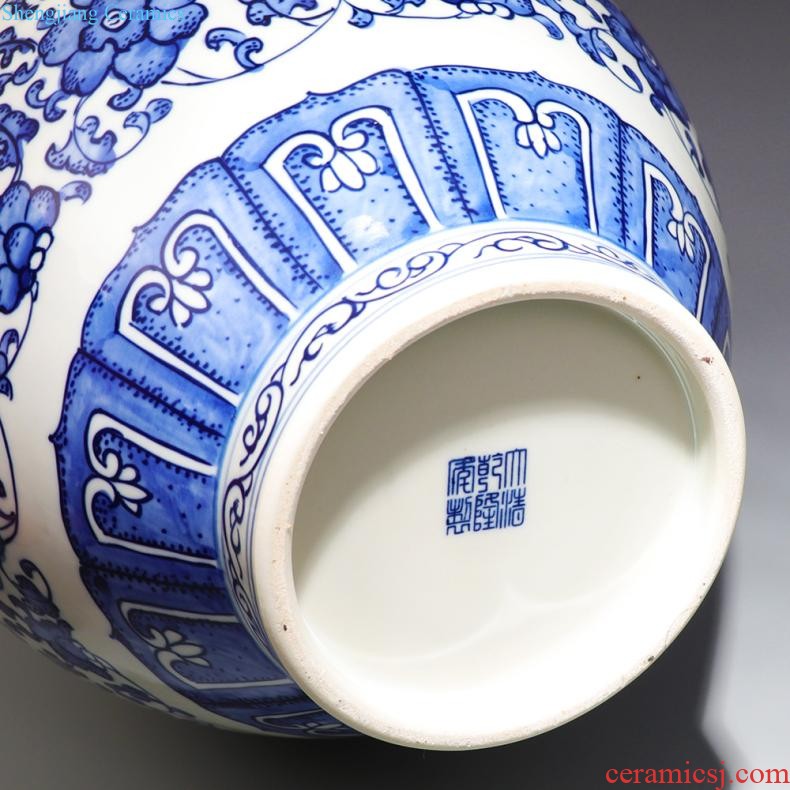 Jingdezhen ceramics new Chinese style household furnishing articles blue and white porcelain vase hand-painted landscape flower arrangement sitting room adornment