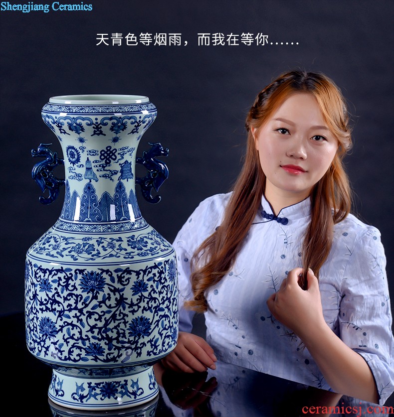 Sz - 035 blue and white porcelain of jingdezhen ceramics jiangnan spring scenery of large vase home sitting room adornment is placed