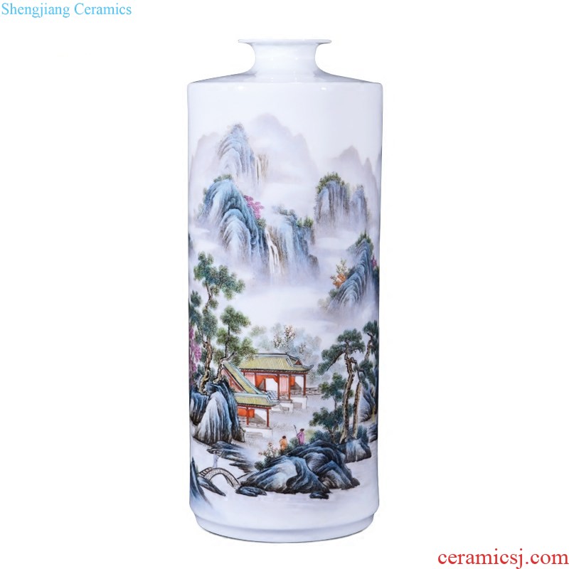 Jingdezhen ceramics imitation qing qianlong pea green paint dragon gall bladder vases, new Chinese style household adornment sitting room