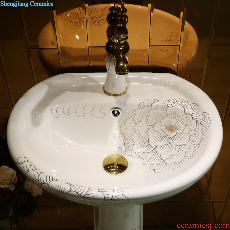 Gold cellnique art ceramic basin of pillar type column one balcony floor toilet lavabo wash basin