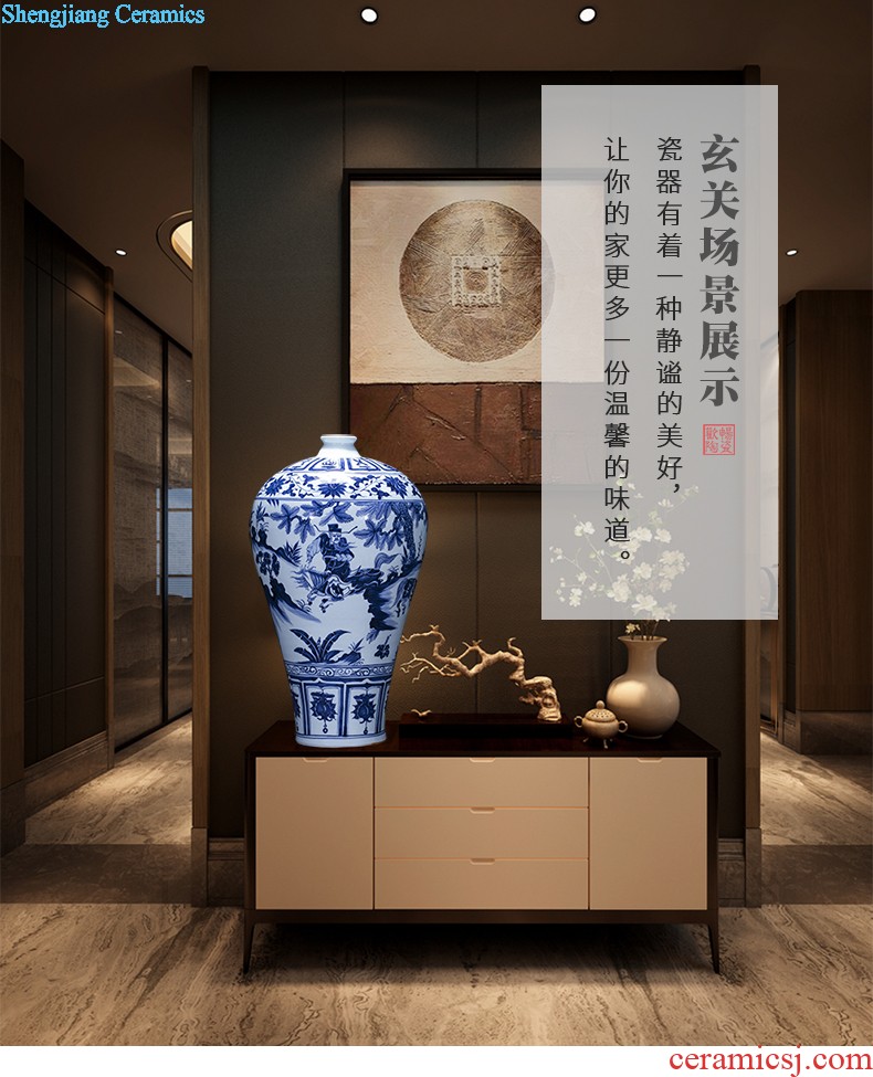 Jingdezhen blue and white porcelain vase antique hand-painted ceramics bound branch lotus new Chinese style household rich ancient frame is placed in the living room