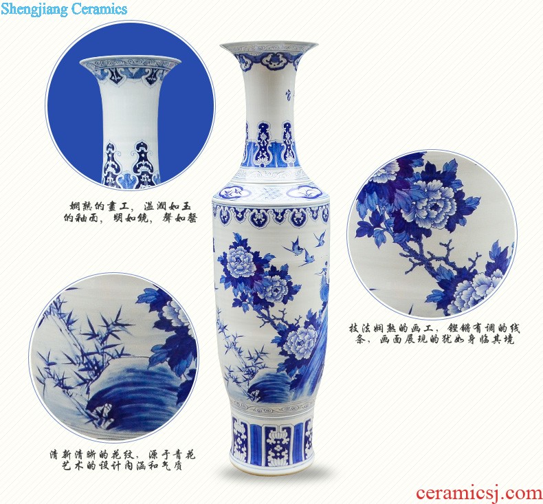 Jingdezhen ceramics hand-painted guest-greeting pine high landing craft large blue and white porcelain vase sitting room hotel decoration furnishing articles