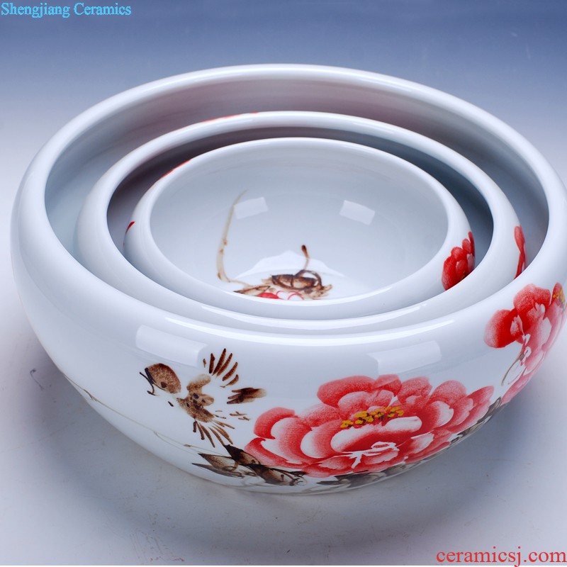 Various high porcelain vases, wooden base place flowerpot bonsai flower in the fish tank base