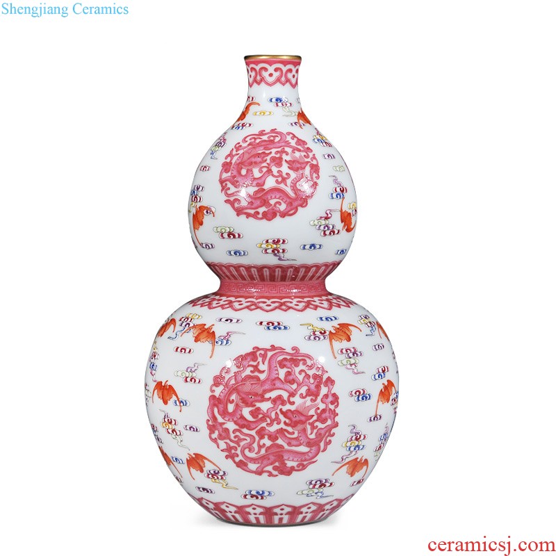 Jingdezhen imperial kiln chinaware imitation qing qianlong coral red colour flower bottle gourd sitting room adornment collection furnishing articles