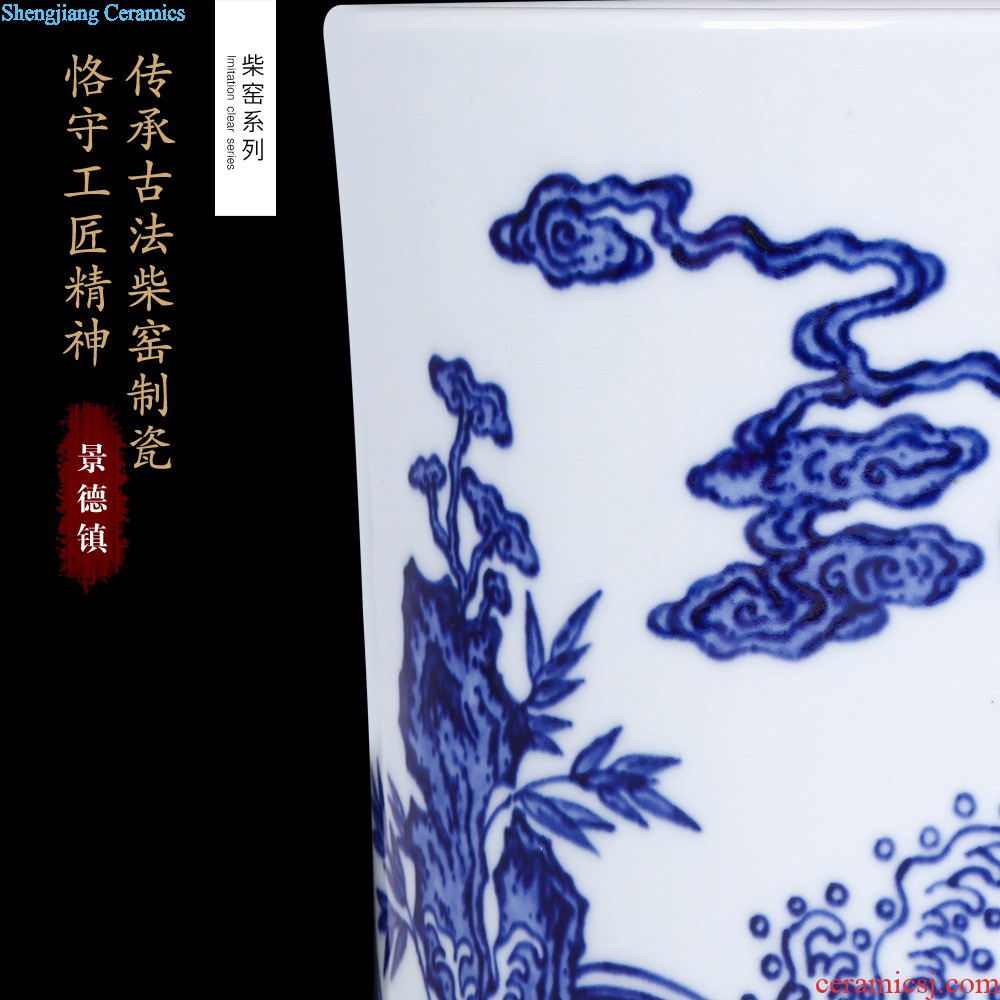 Jingdezhen ceramics furnishing articles imitation qing qianlong general grilled blue flowers large pot sitting room of Chinese style household crafts