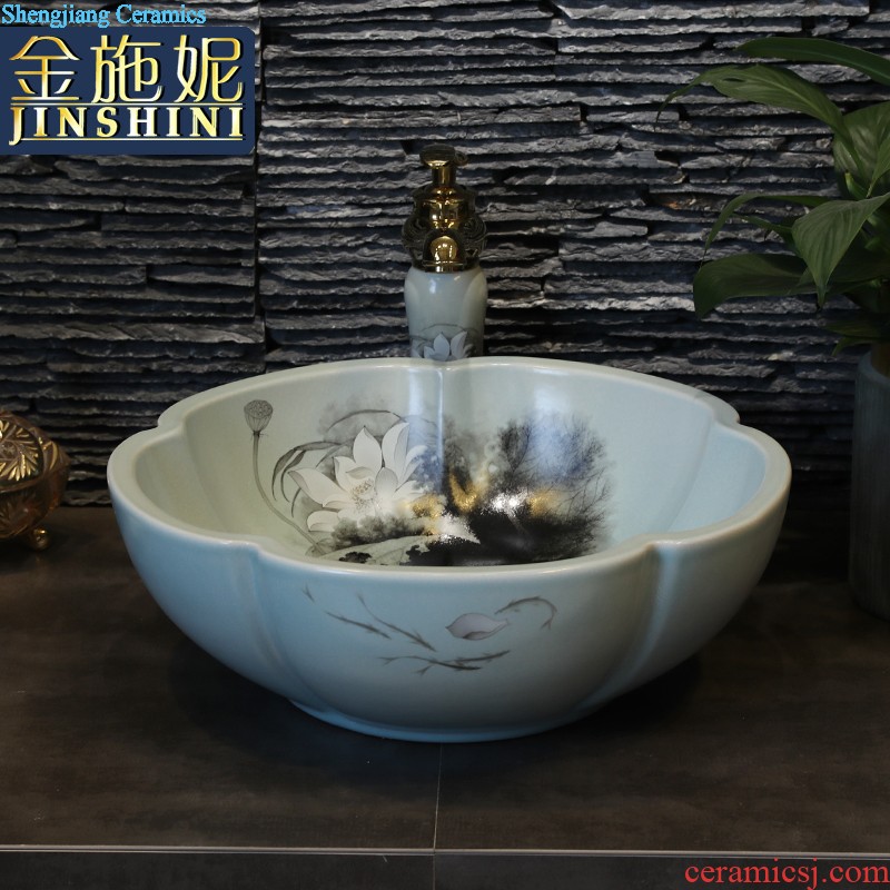 Nordic ceramic art on the stage basin sink round small family toilet small balcony wash basin