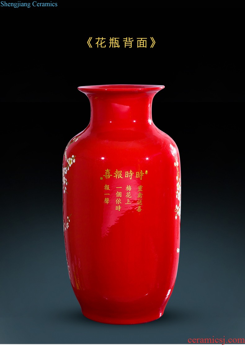 Jingdezhen ceramics China red lucky bamboo vases, flower arrangement home sitting room adornment is placed large wedding