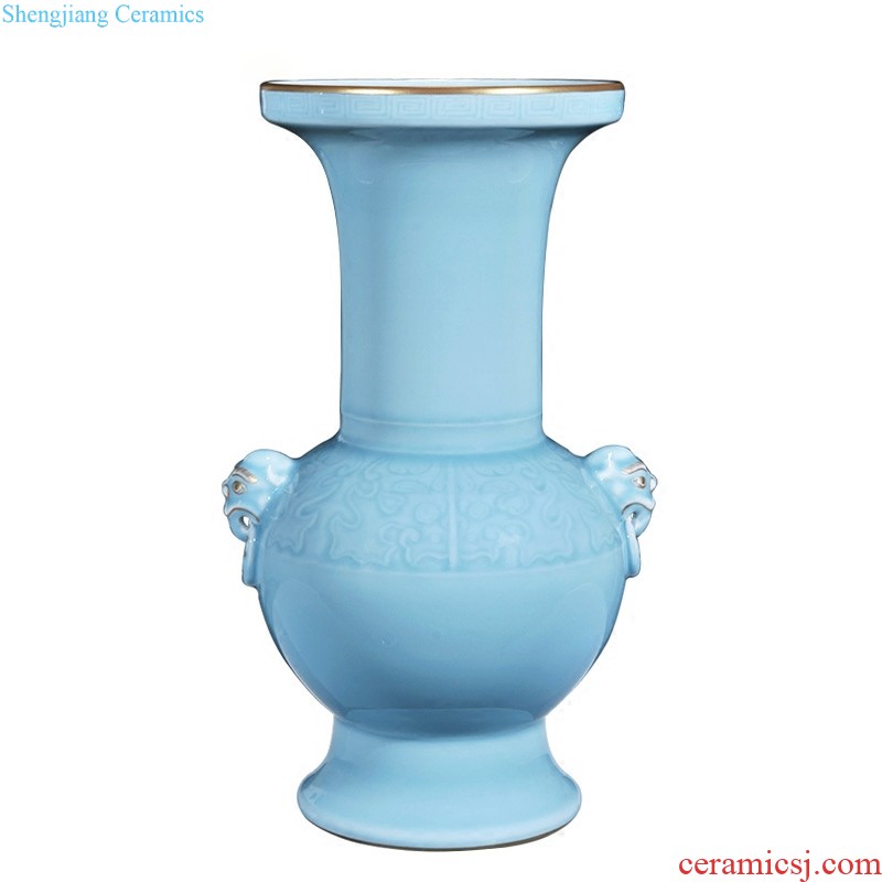 Jingdezhen ceramics blue and white youligong ears statue imitation qing qianlong vase furnishing articles sitting room home decor collection