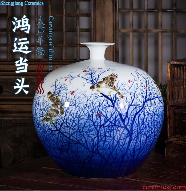 Famous master of jingdezhen ceramics hand-painted gold rat blue and white porcelain vase prosperous wealth sitting room adornment handicraft furnishing articles