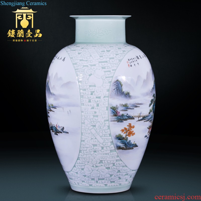 Jingdezhen ceramics antique blue and white landscape big mouth wash the vase flower arranging furnishing articles home sitting room adornment porcelain collection