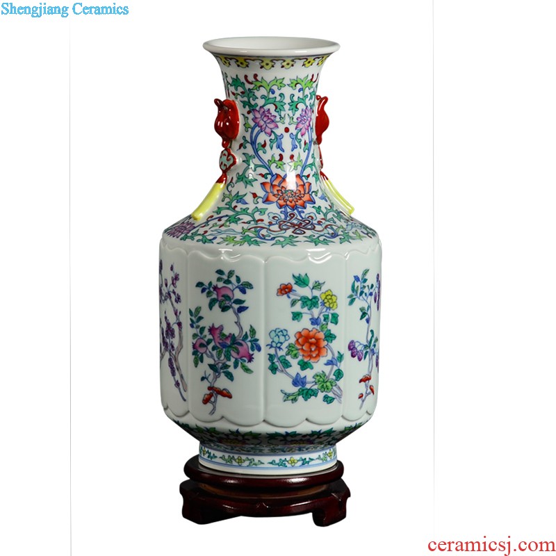 Archaize of jingdezhen ceramic famille rose by hand-painted pot-bellied vase sitting room porch decoration of Chinese style household furnishing articles