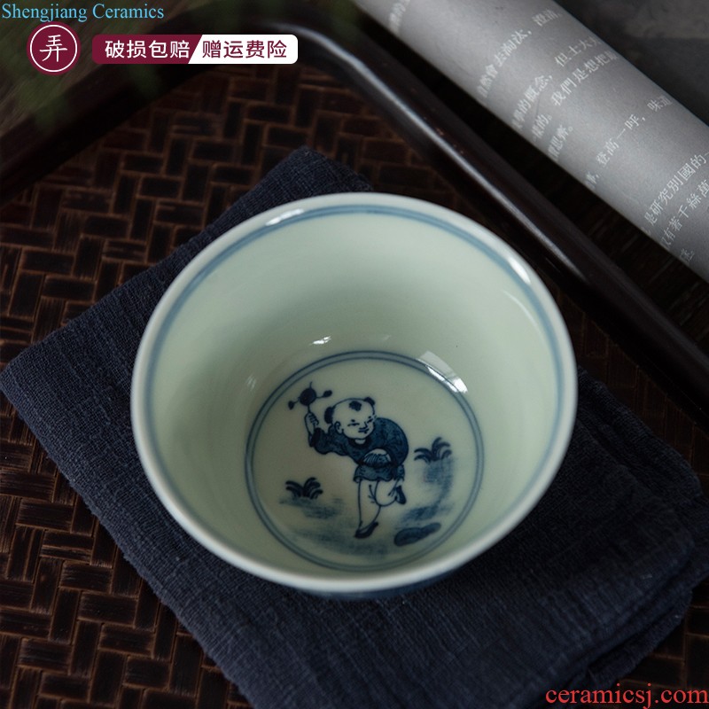 The Mid-Autumn festival gift Jingdezhen undressed ore color glaze Pure manual tureen kung fu tea cups ceramic tea set