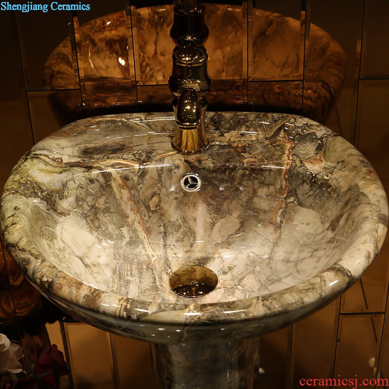 Gold cellnique art pillar basin ceramic lavatory basin contracted STDS hand one-piece modern flowers and birds