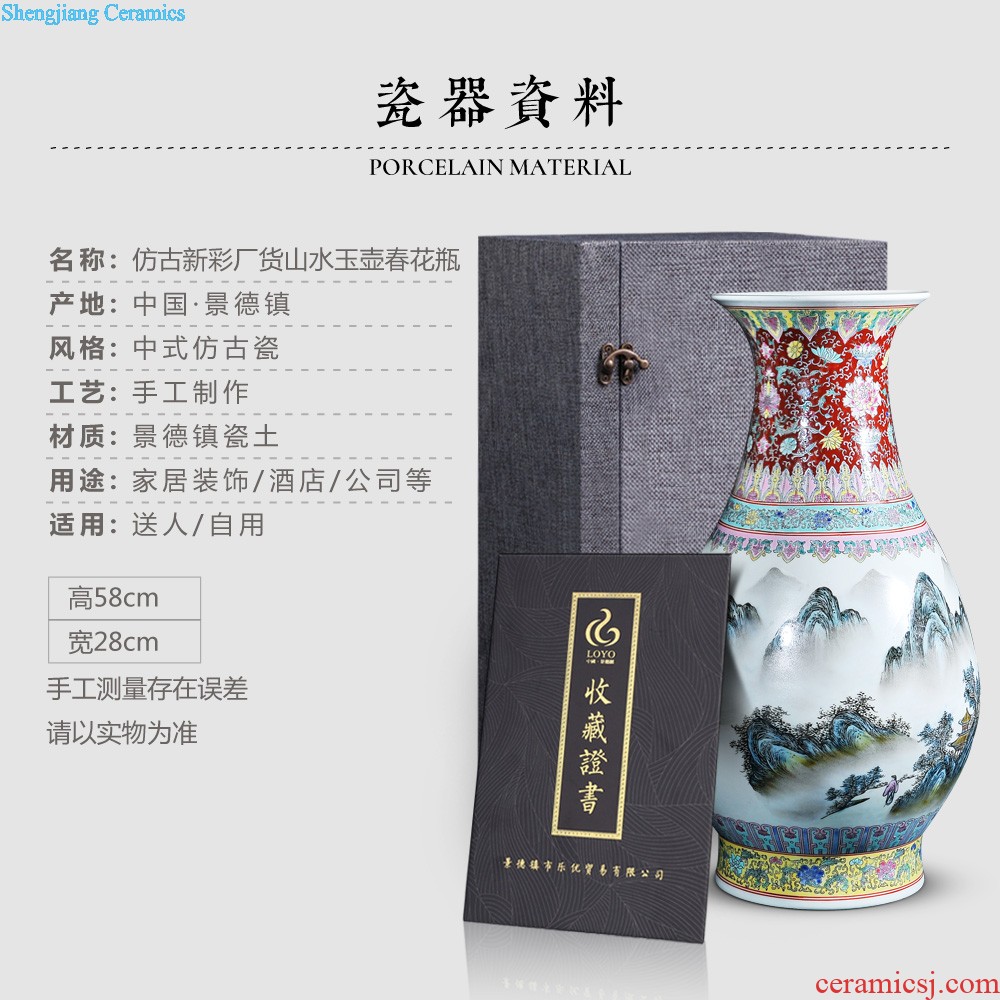 Jingdezhen ceramics vase Three Yang kaitai Wang Yunxi blue and white porcelain flower handicraft furnishing articles of contemporary sitting room