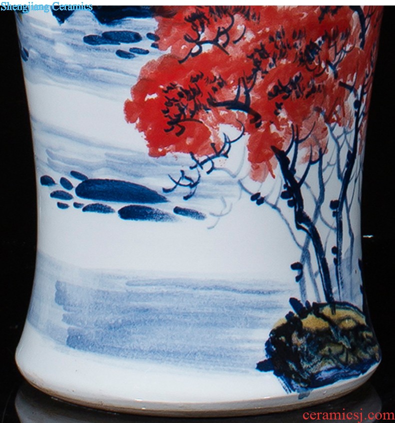 Jingdezhen ceramics hand-painted quiver big vase furnishing articles sitting room floor decoration painting scroll cylinder decoration