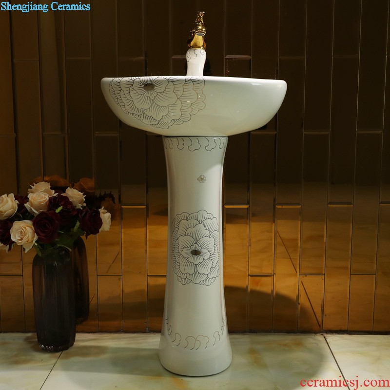 Gold cellnique art ceramic basin of pillar type column one balcony floor toilet lavabo wash basin