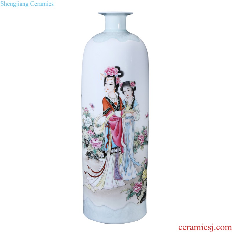 Jingdezhen ceramics hand-painted pastel big vase drunken beauty Chinese TV ark home sitting room adornment is placed