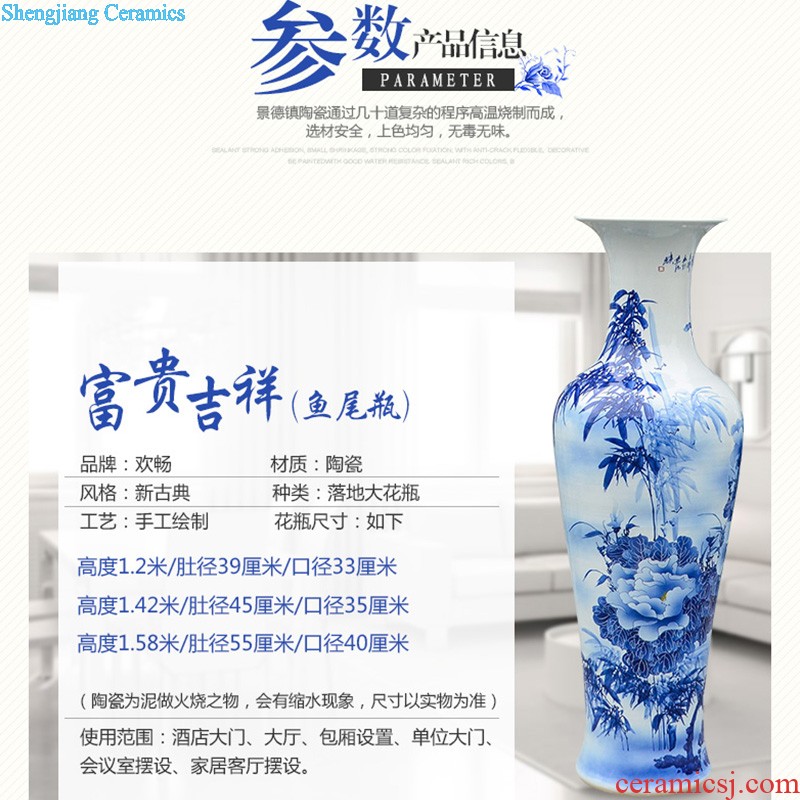 Jingdezhen ceramics big red vase hand-painted home sitting room ground study decorative furnishing articles calligraphy and painting scroll cylinder