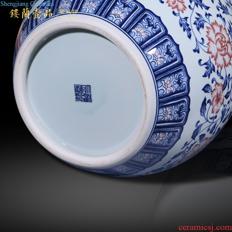 Jingdezhen ceramics imitation qing qianlong powder blue elephant ears straight mouth vase new Chinese style home sitting room adornment is placed