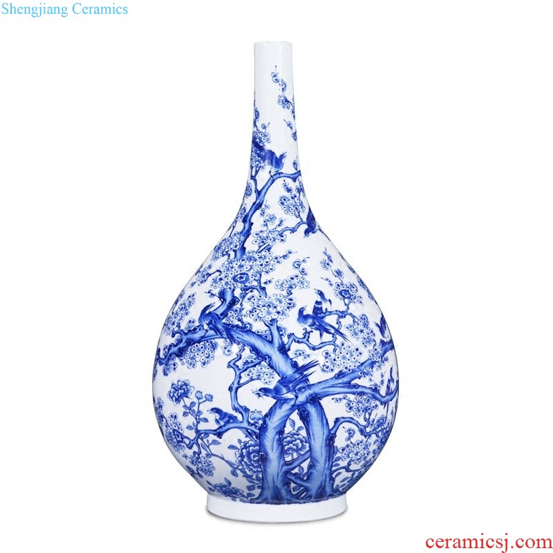 Jingdezhen ceramics imitation qing qianlong yellow blue and white fold branch plum bottle to the sitting room home decoration collection furnishing articles