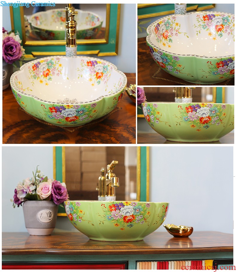 Koh larn, neat rectangle stage basin sink European gold flower toilet basin ceramic sinks of the basin that wash a face