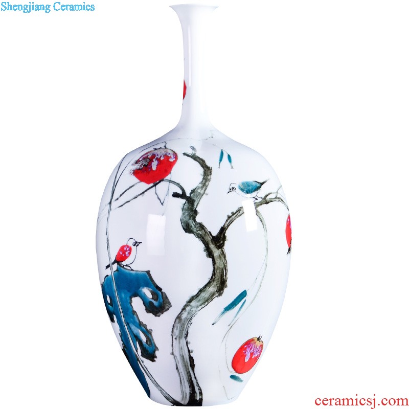 Jingdezhen ceramics hand-painted pastel prosperous thin body new Chinese style household vase sitting room adornment is placed