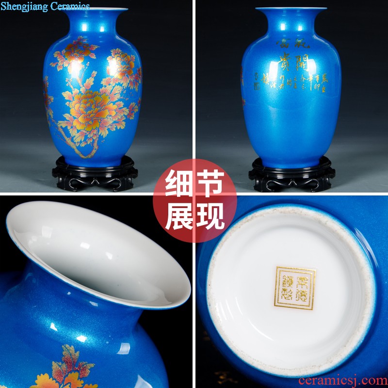 Jingdezhen ceramics blue-green high landing big vase household sitting room adornment is placed large birds pay homage to the king