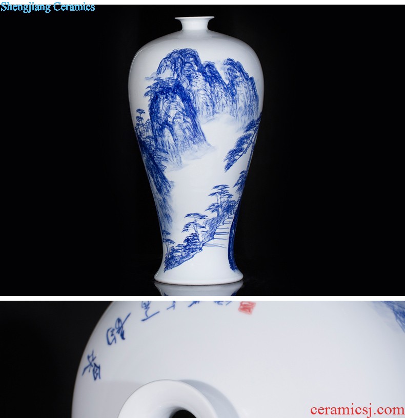 Jingdezhen blue and white porcelain manual hand-painted dried flowers sitting room place vase modern new Chinese style decoration decoration