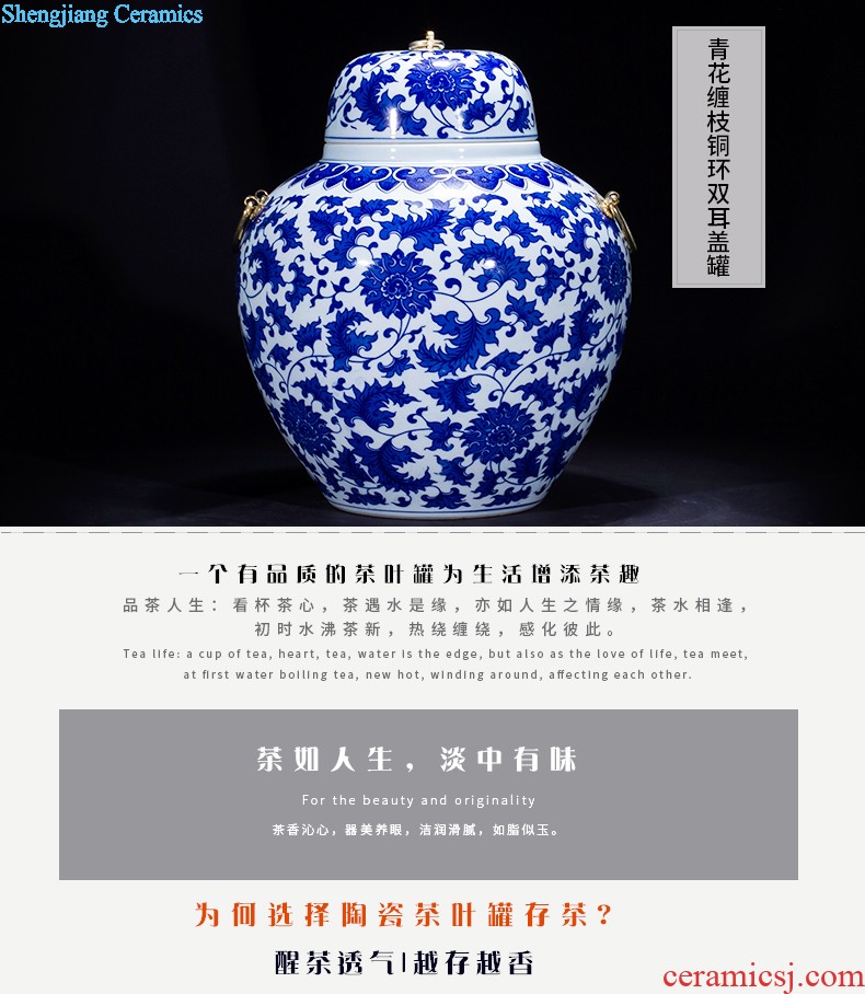 Jingdezhen ceramic hand-painted tank sitting room place the calligraphy and painting cylinder large fish bowl goldfish bowl lotus flower pot FCG