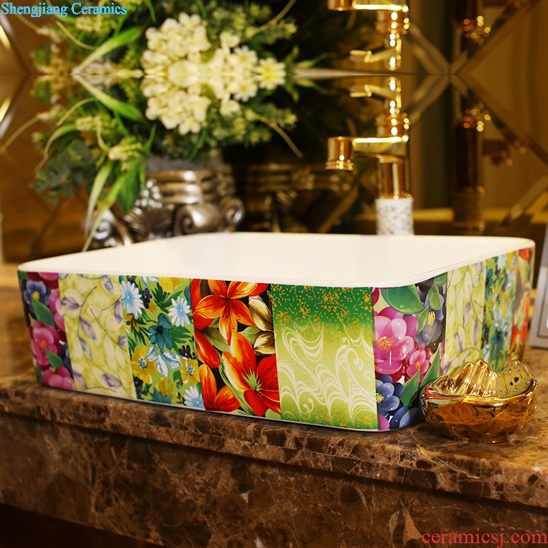 Post, neat square on the art of jingdezhen ceramic bowl lavatory sink basin peony square yellow gold