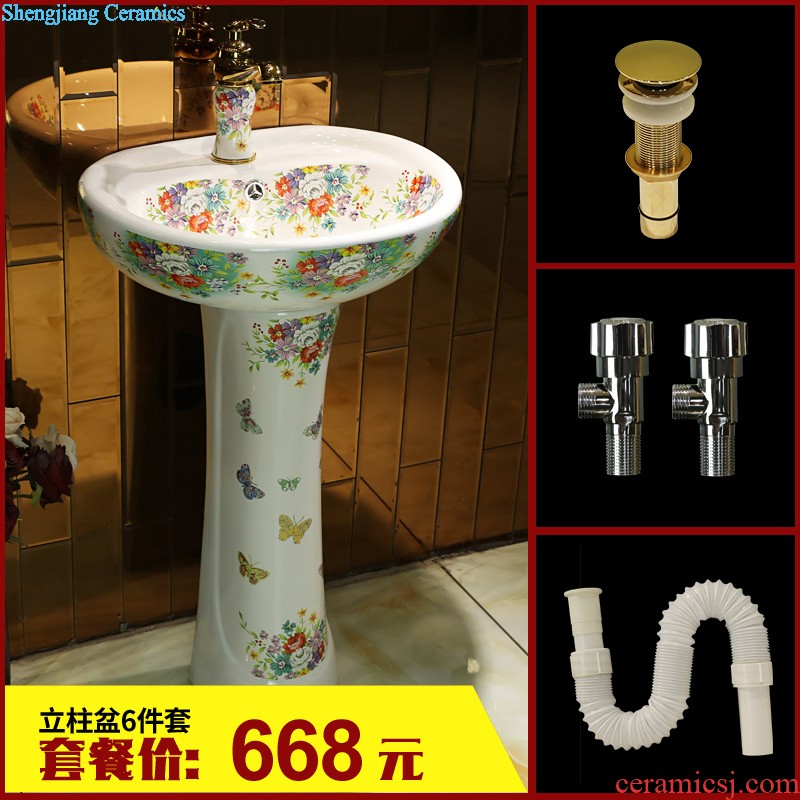 Gold cellnique ceramics pillar sink basin one-piece basin floor art garden sinks pillar