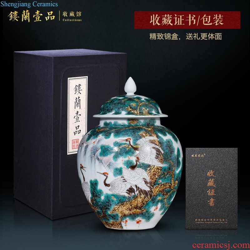 Jingdezhen ceramic hand-painted archaize pastel caddy storage tank brocade prosperous Chinese sitting room adornment is placed