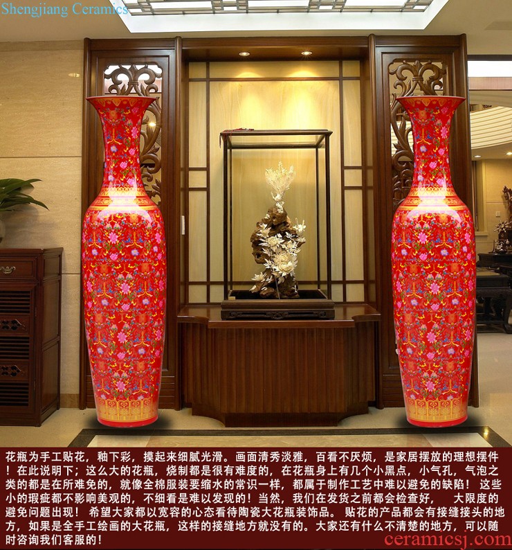 Jingdezhen ceramic hand-painted sitting room adornment is placed high quiver of large red vase word calligraphy and painting scroll cylinder