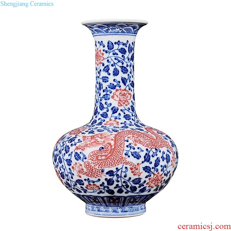 Jingdezhen blue and white dragon ceramics imitation qing qianlong wore lotus plum bottle of new Chinese style living room home furnishing articles