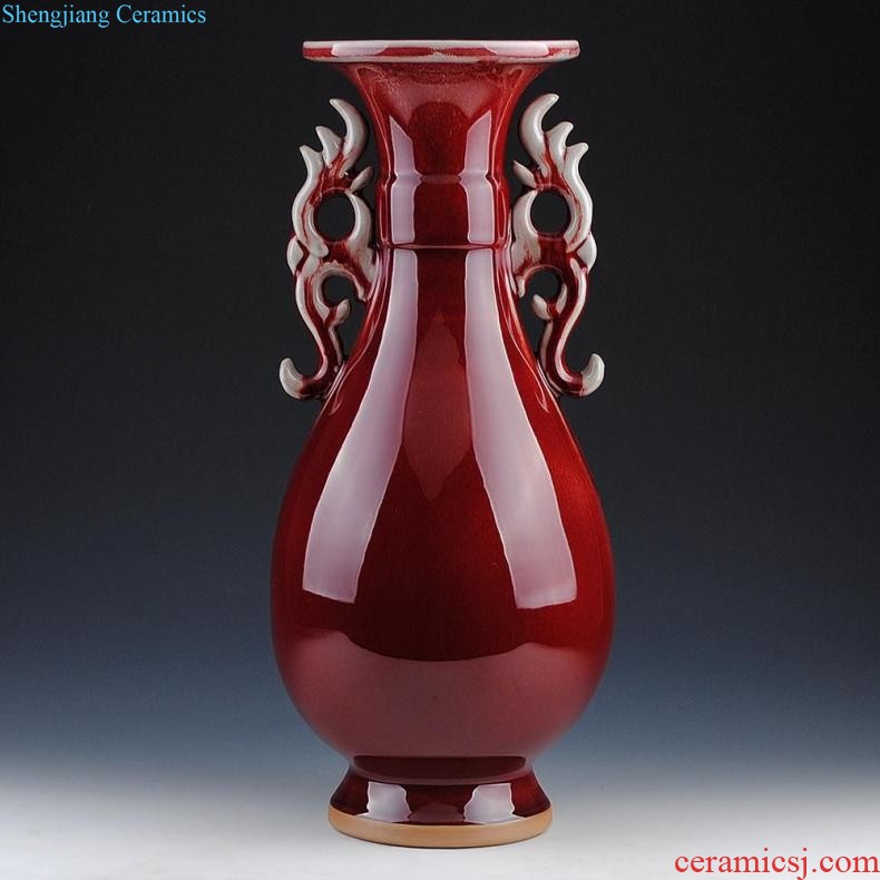 Jingdezhen ceramic vase furnishing articles Chinese red a thriving business big gourd flower arranging flower implement modern home decoration